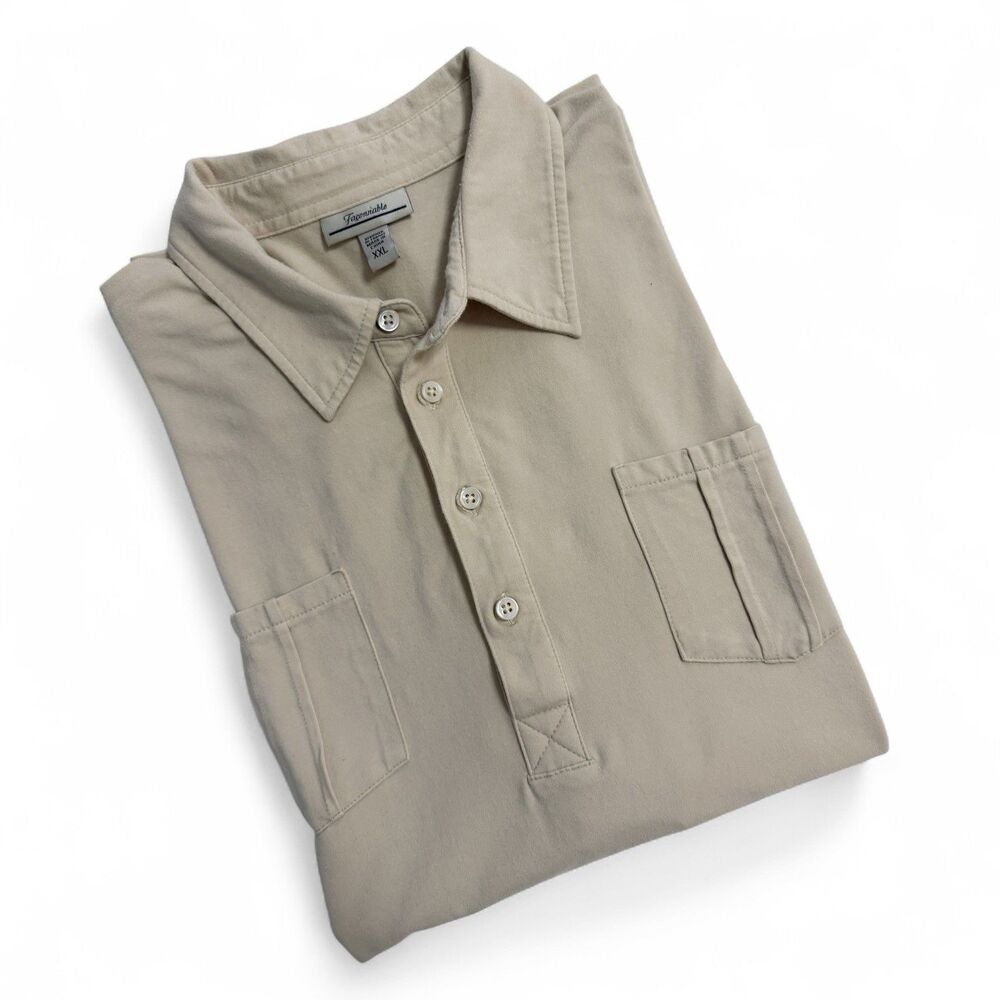 Faconnable Beige Short Sleeve Polo Shirt Men's XXL Cotton Stretch 2 Pocket